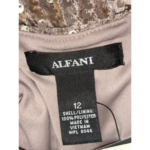 NEW Alfani Womens Allover Sequined Dress Lined Beige Size 12 3/4 Sleeve Back Zip - Picture 10 of 14